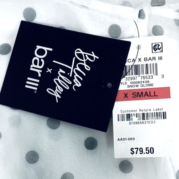 BAR III Women’s White Sheer Polka Dot Long Sleeve V Neck Top - Picture 6 of 9